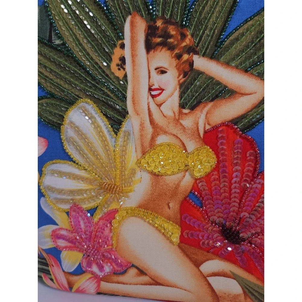 ISABELLA FIORE RARE Vintage Hawaiian Pin up Girls Bag Tote Floral Gorgeous!!